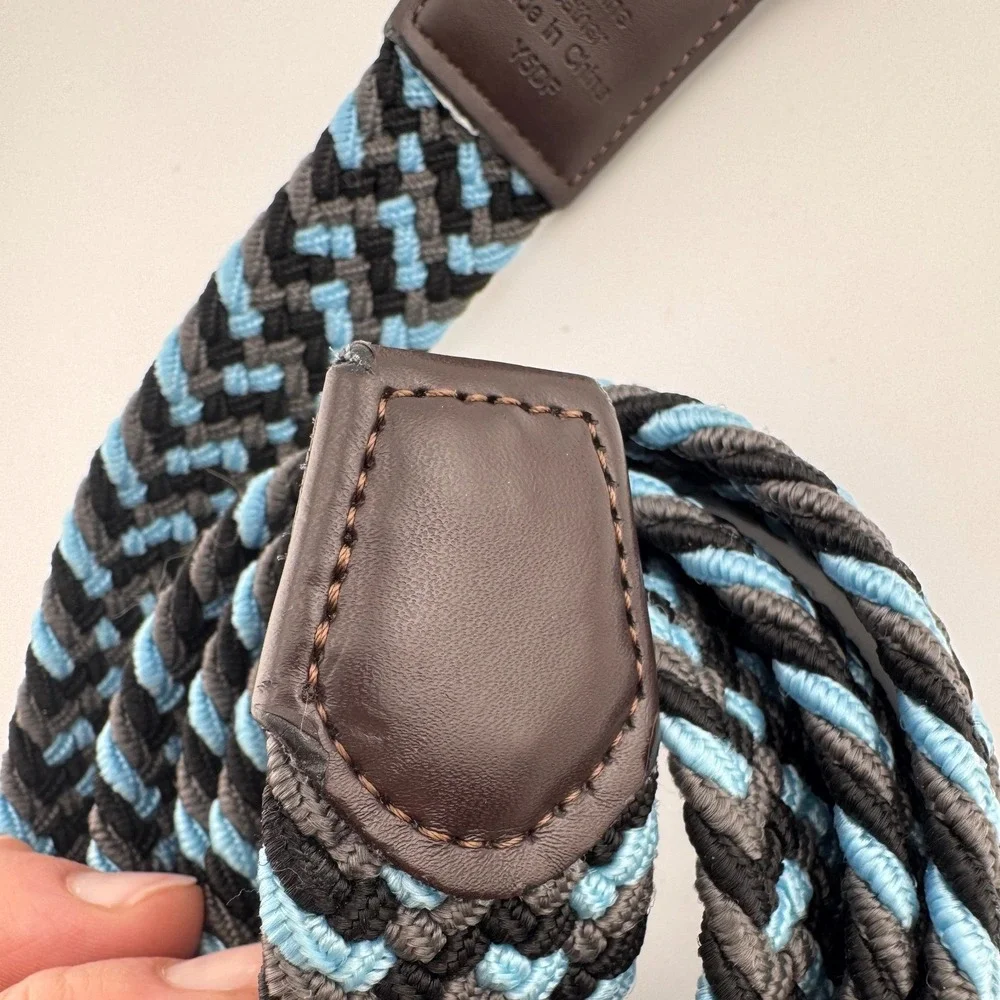 PGA Tour Mens Braided Belt Black Blue Grey Leather‎ Trim PG86001 Size 38-40